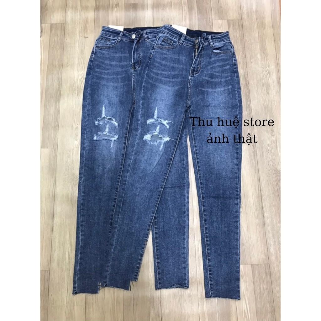 Quần Jeans Cạp Cao Rách Gối Mẫu Hót 2021