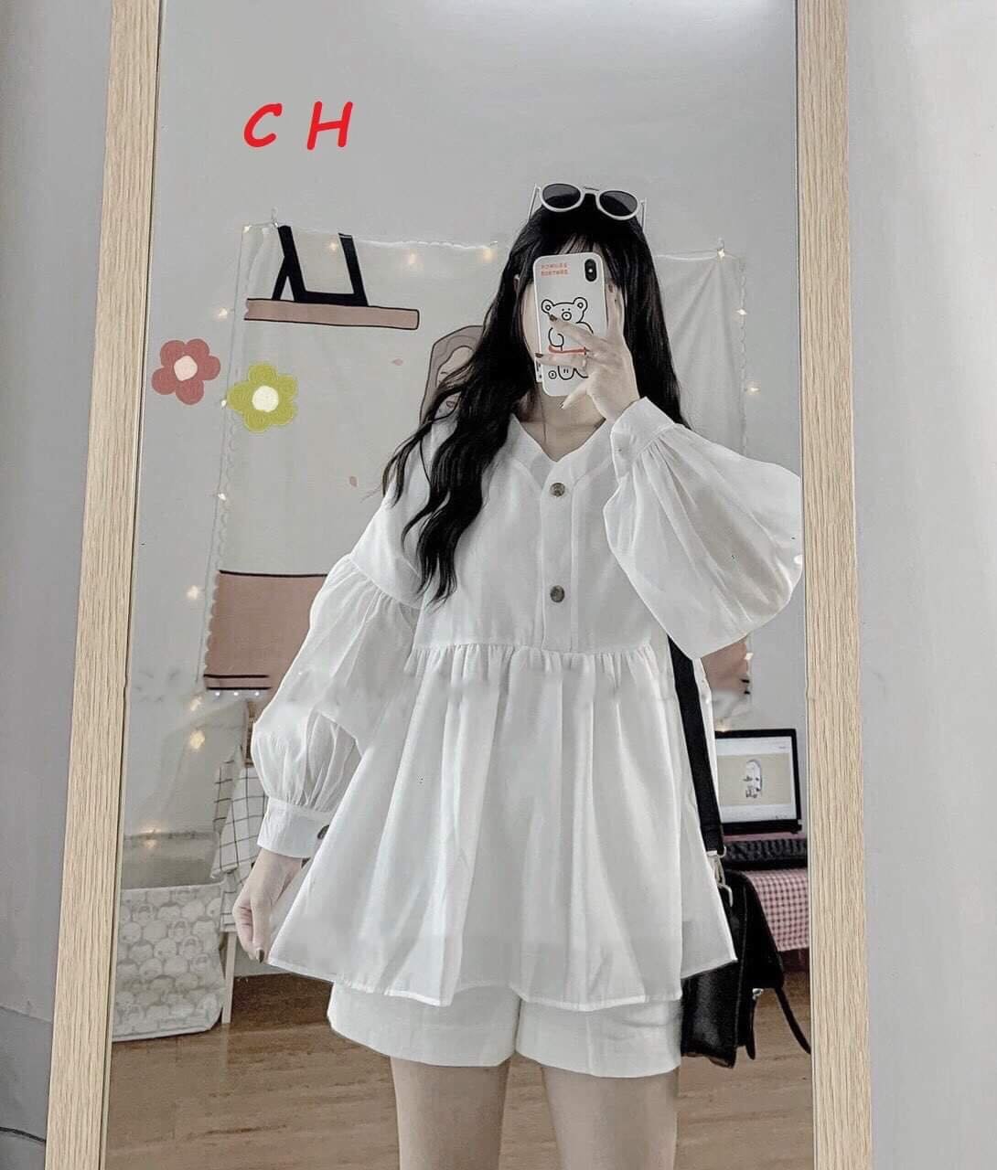 Áo Babydoll Dáng Thụng Siêu Đẹp Cúc Ngực