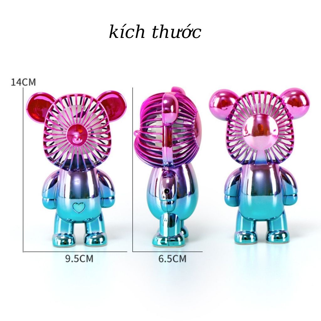 Quạt Mini Cầm Tay Bearbrick, Quạt Tích Điện Mini Để Bàn Decor Siêu Dễ Thương Có Sạc USB - Hàng Loại 1.  CHính Hãng MINIIN