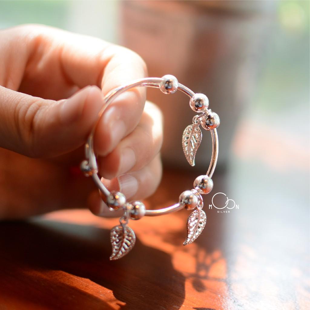 Lắc Tay Bạc Cứng Charm Hình Lá