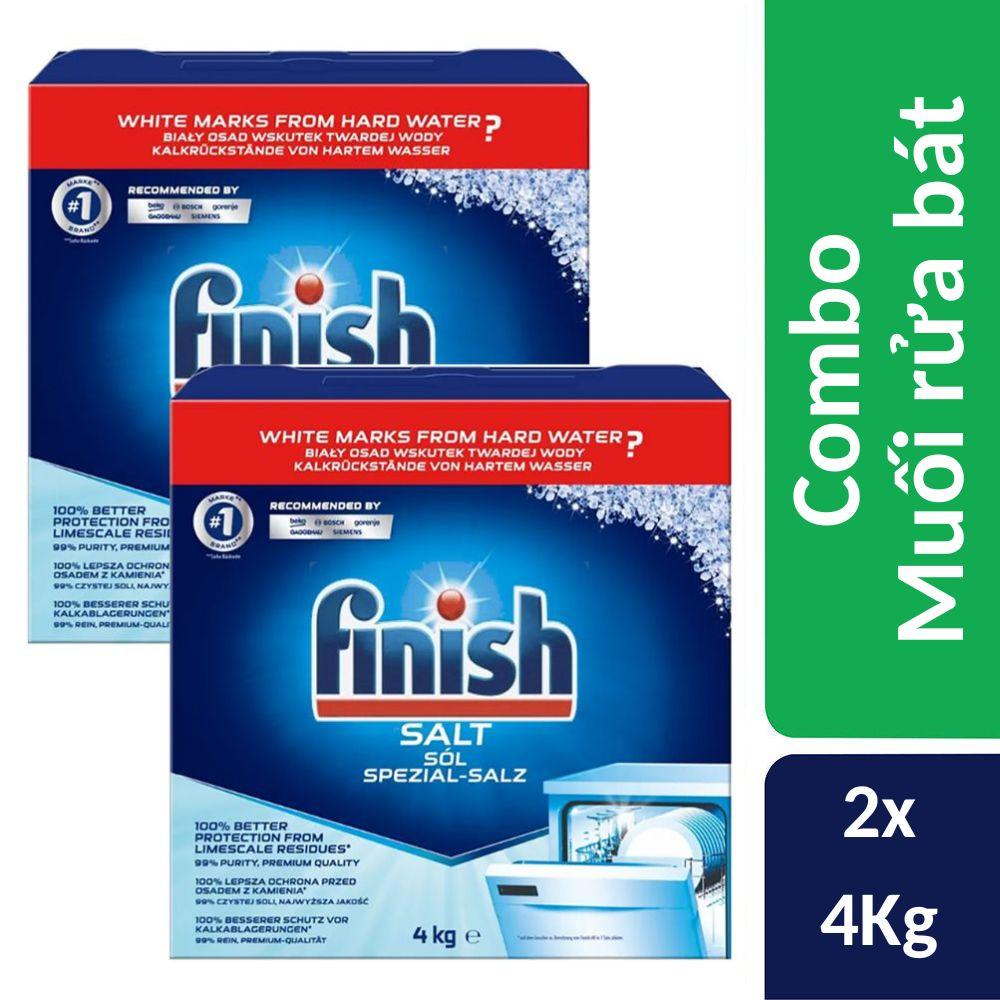 Combo 2 hộp muối rửa bát Finish nhập khẩu Châu Âu Dishwasher Salt 4kg (2x4kg)