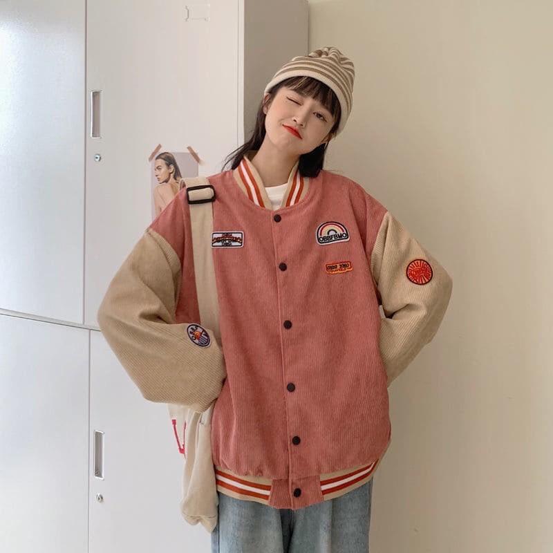 Áo Bomber Jackets/ Áo Khoác Nhung Tăm Thêu Logo DeepEnd Cúc Bấm Unisex Nam Nữ Form Rộng MND Ulzzang