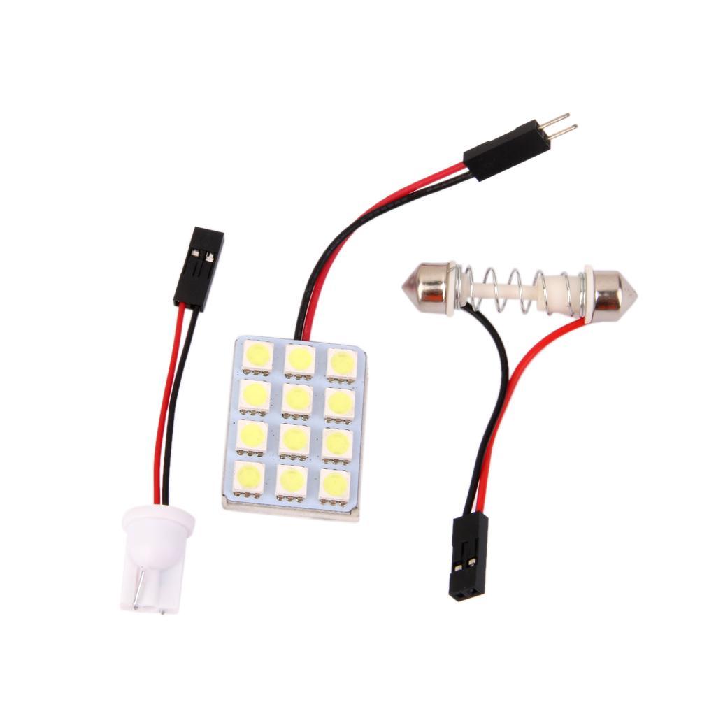 Car Interior Light Panel 12 SMD LED 5050 Bulb T10 BA9S Dome Adapter