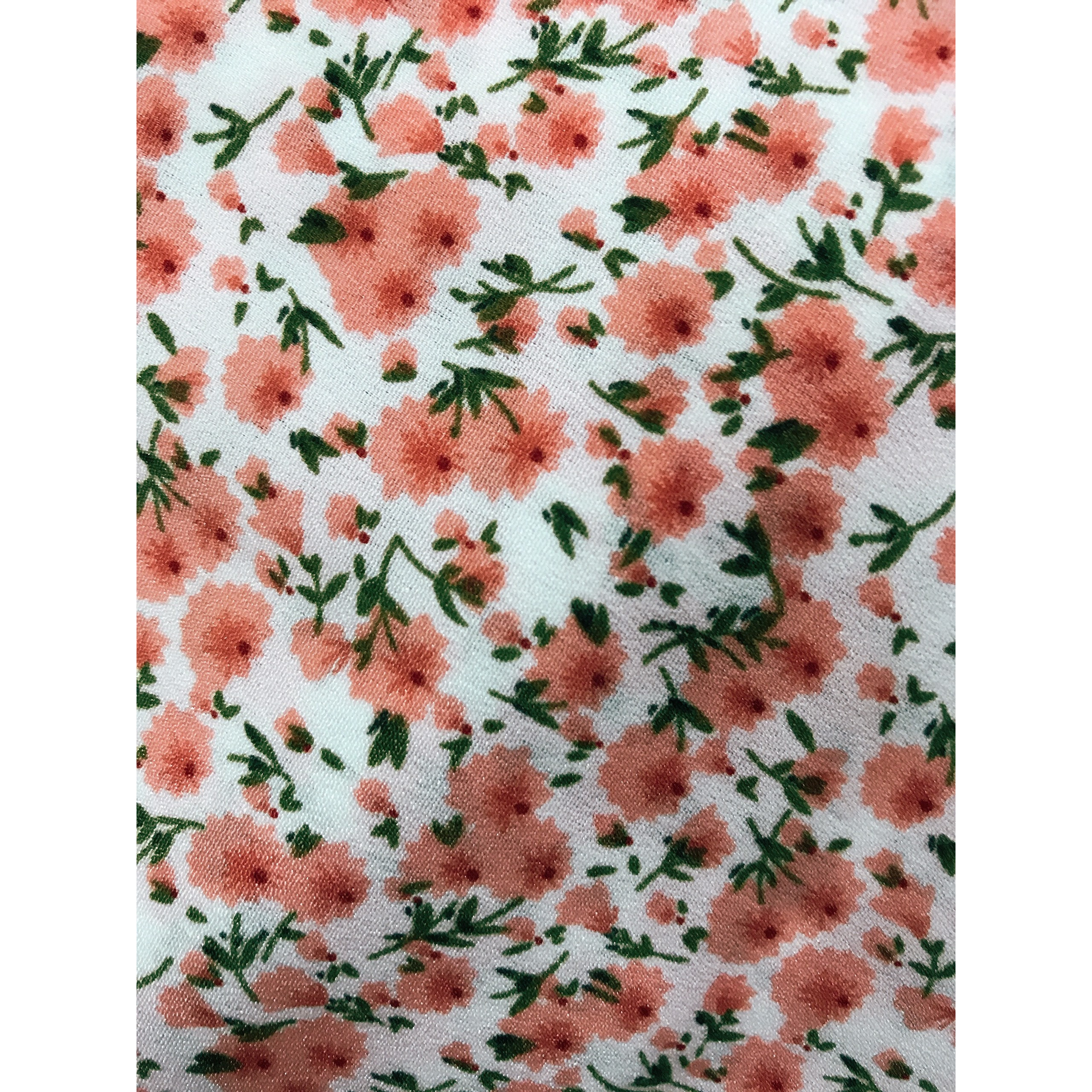 Vải lụa Nhật 100D mềm mịn co giãn 4 chiều họa tiết hoa cúc màu cam nền trắng