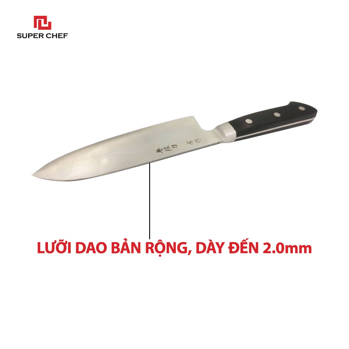 Dao Bếp Dài Santoku Chính Hãng Super Chef Công Nghệ Nhật Siêu Sắc Bén, Lâu Cùn, Lưỡi Thép Cao Cấp Không Gỉ Sét , An Toàn Sức Khỏe Siêu Tiện Lợi ( Lưỡi dài 16.5cm)