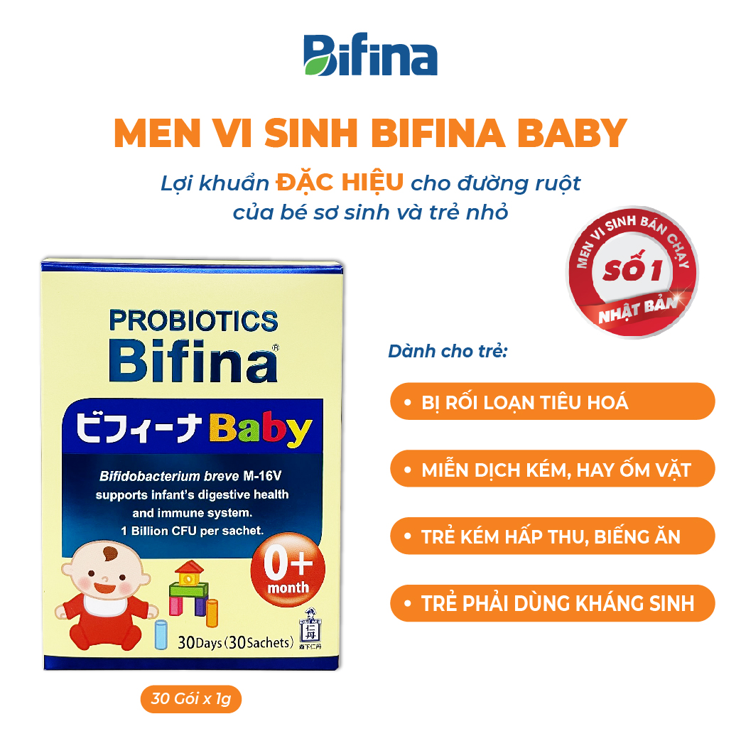 Hỗ trợ bé ăn ngon, tăng đề kháng - Men vi sinh cho bé Bifina Baby Nhật Bản- Hộp 30 gói