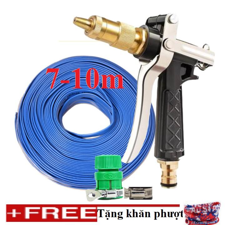 Bộ dây vòi xịt nước rửa xe, tưới cây đa năng, tăng áp 3 lần,loại 7m,10m 206236 đầu đồng,đai,nối nhựa v + tặng khăn phượt