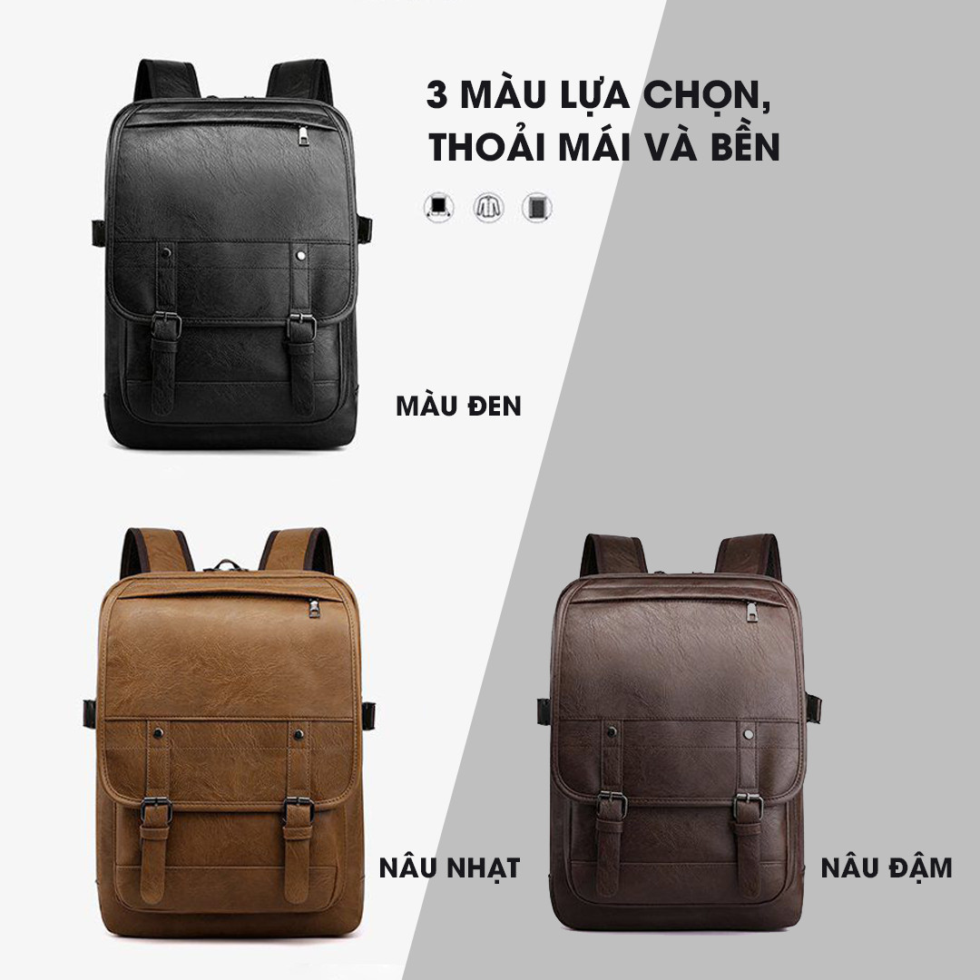 Balo Đi Học Da Chống Nước Cao Cấp Thời Trang Rẻ Đẹp Nhẹ Da Đen Đựng Laptop Đi Chơi Du Lịch Nam Nữ-DRU BL015-hàng chính hãng