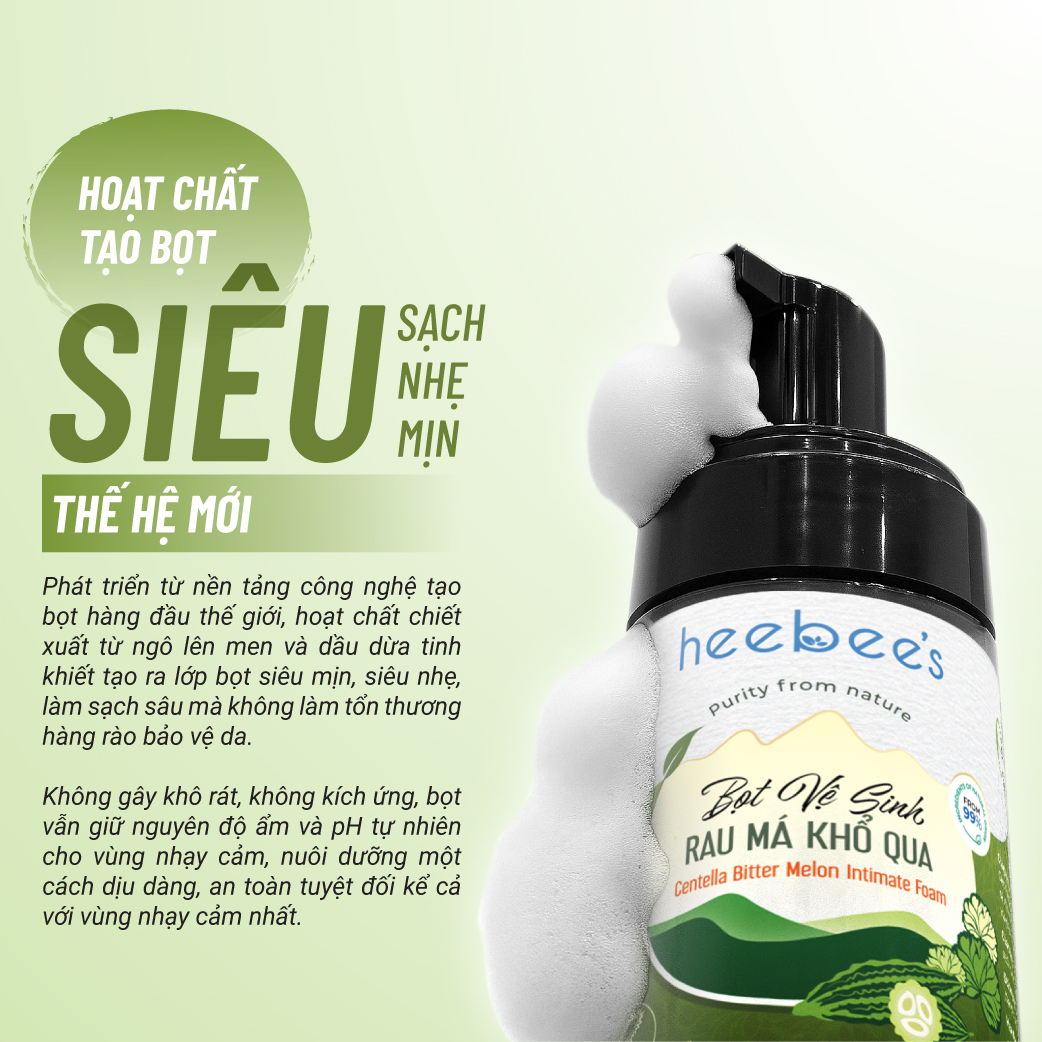 Bọt Vệ Sinh Rau Má Khổ Qua Rừng Thuần Chay Heebee's Làm Sạch Khuẩn, Giảm Viêm, Khử Mùi 100ml