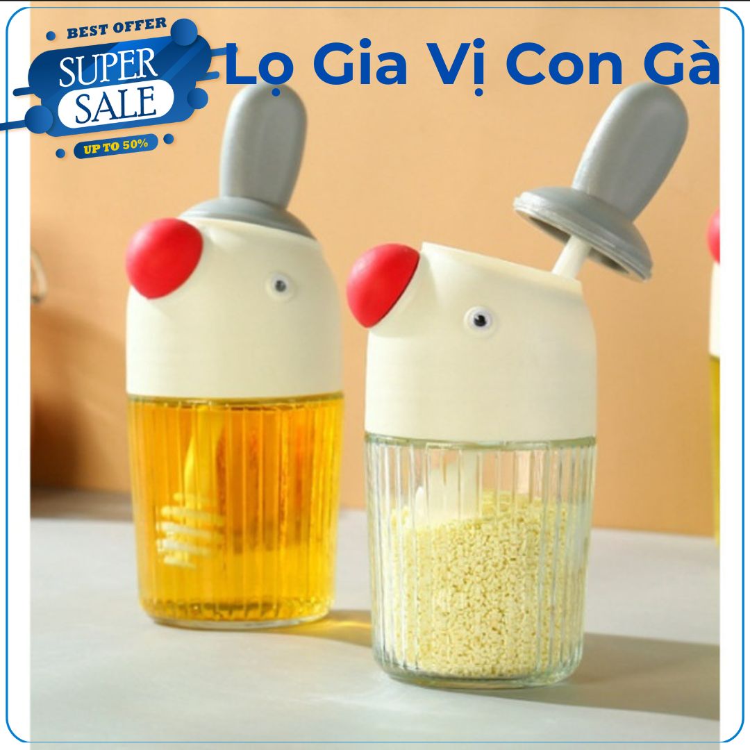 Lọ Rắc Gia Vị Bằng Thủy Tinh Trong Suốt Hình Con Gà Siêu Đẹp