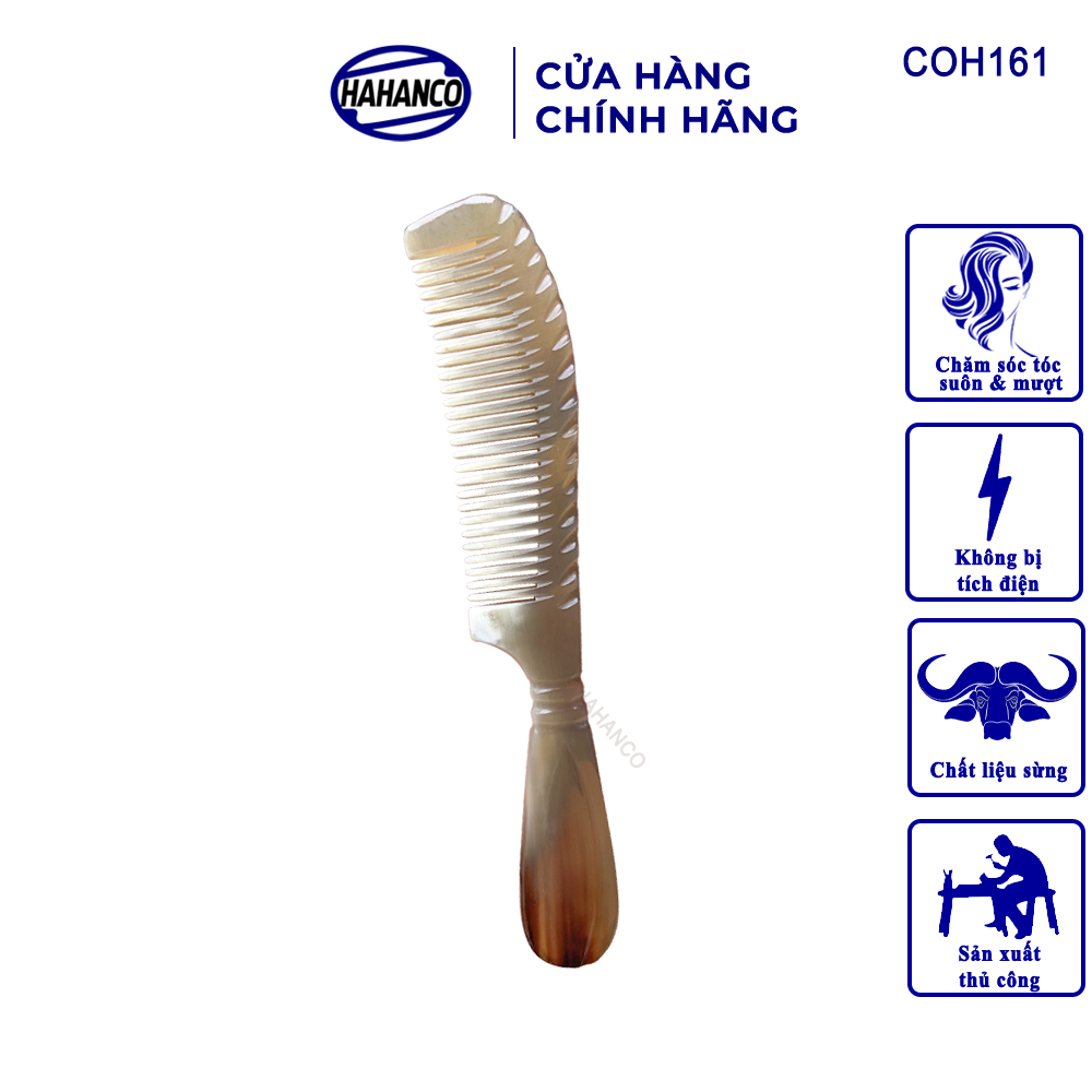 Lược Sừng Khía Dài Thon Gọn HAHANCO (Size: M - 18cm) Mẫu Lược Thông Dụng - COH161