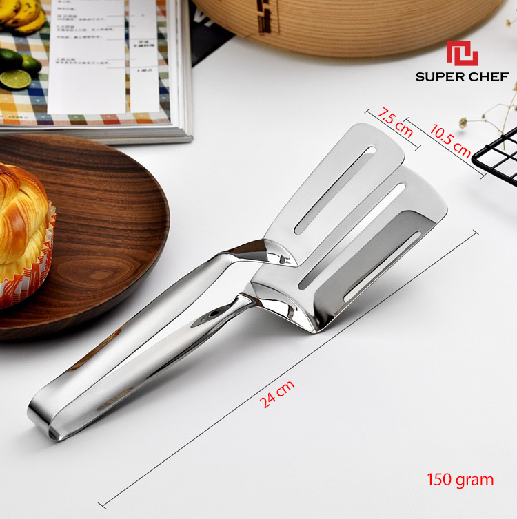 Kẹp Gắp Thức Ăn Inox 304  Cao Cấp Cán Dài Super Chef Sáng Bóng, Tiện Lợi Hỗ Trợ  Chiên, Nướng, Luộc,.. và Siêu Bền Bỉ ( 24* 7.5 * 10.5cm)