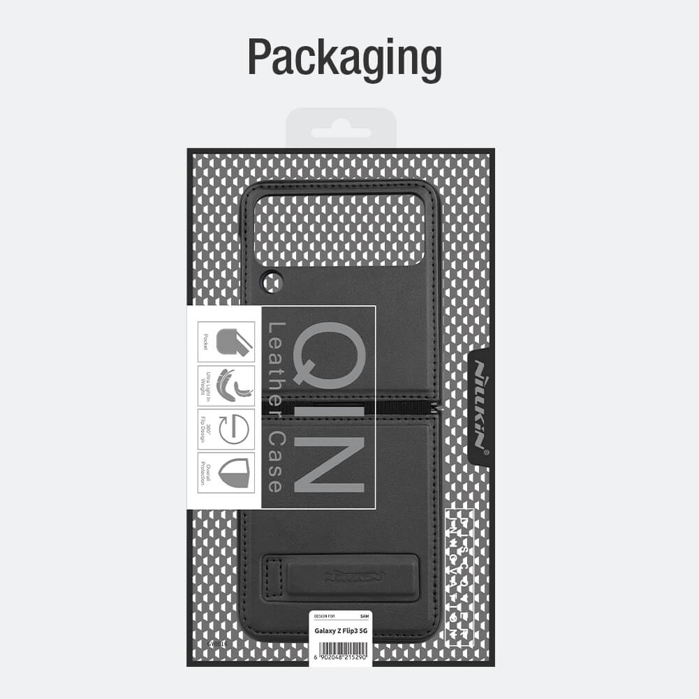 Case bao da chống sốc cho Samsung Galaxy Z Flip 3 trang bị chân chống giá đỡ điện thoại hiệu Nillkin Qin Vegan - hàng nhập khẩu