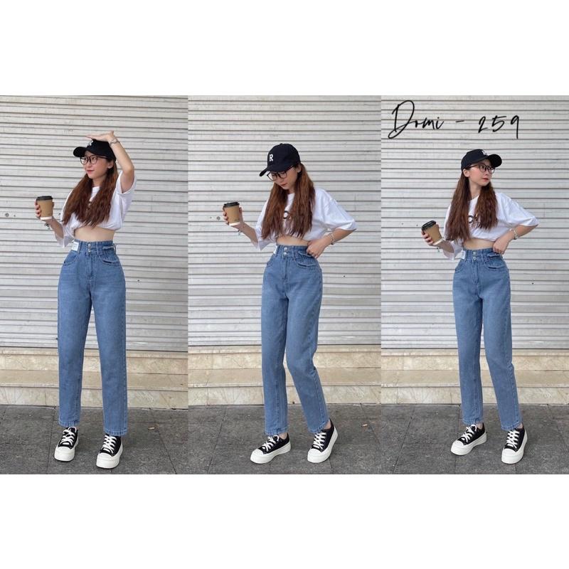 Quần bò baggy màu xanh túi nắp có tag trắng siêu cưng Lê Huy fashion Ms 259