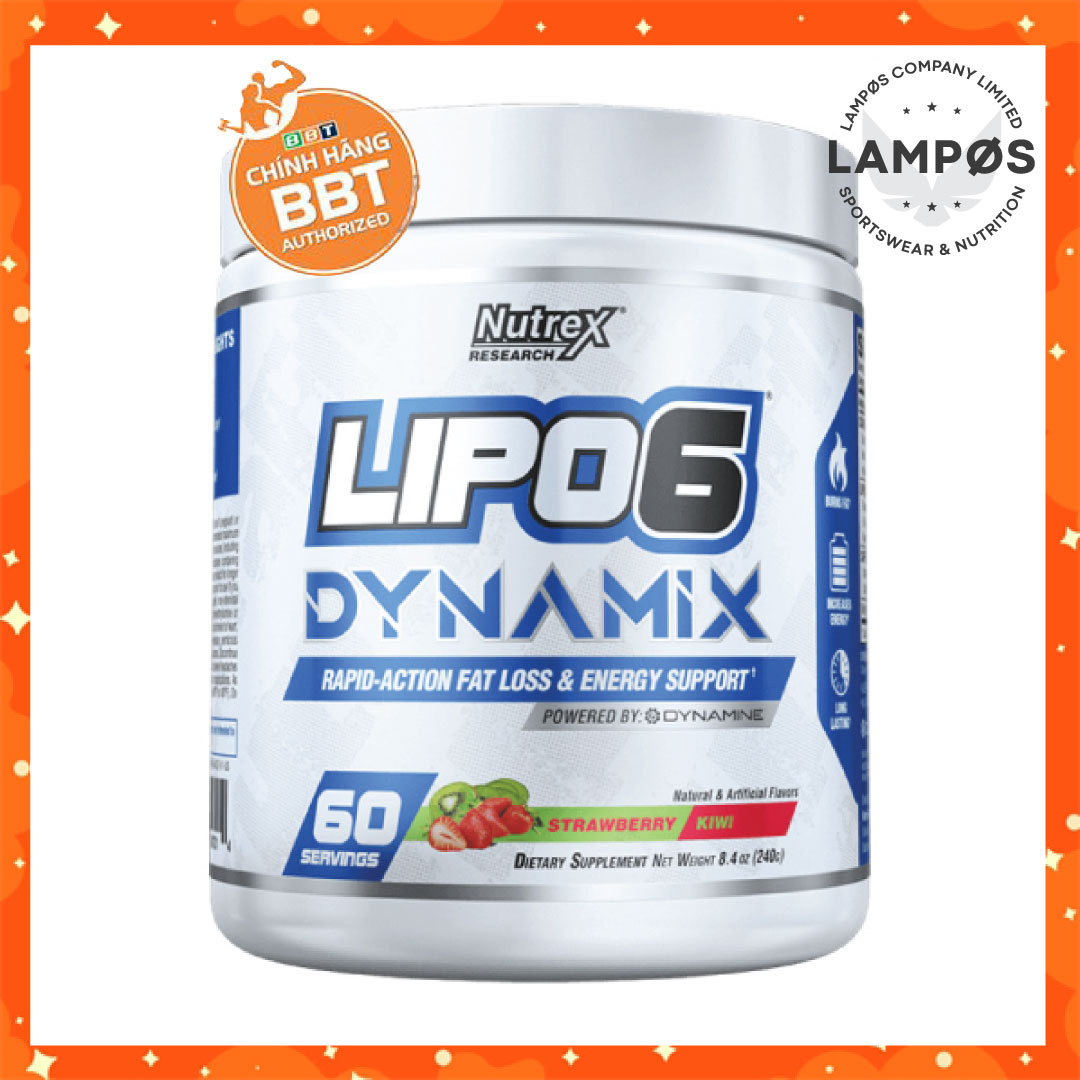 Thực phẩm bổ sung Pre-workout Nutrex Lipo 6 Dynamix kết hợp đốt mỡ, tăng sức mạnh 2 trong 1 - vị Strawberry Kiwi - 60 liều dùng - Chính hãng BBT