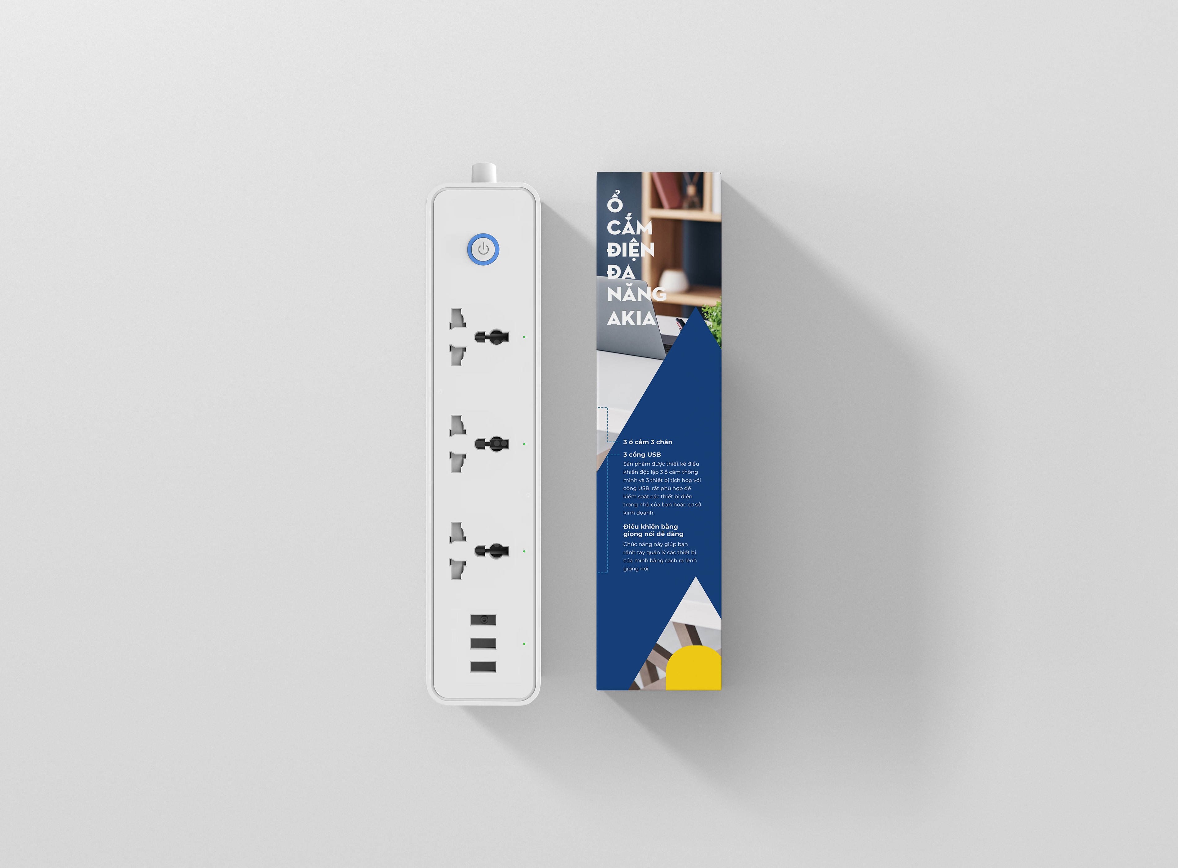 Ổ cắm điện thông minh Tuya wifi AKIA ASP250, ổ cắm dài - 3 ổ cắm độc lập, 3 jack USB sạc nhanh, tương thích Smart Life - Hàng Chính Hãng