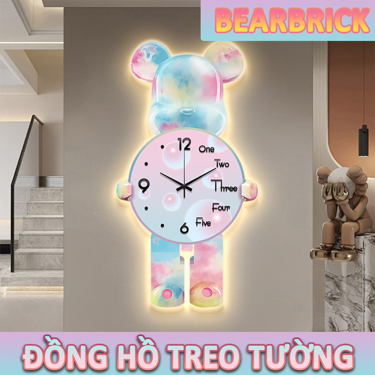 Đồng hồ treo tường phòng khách hình gấu sáng tạo cao cấp- K1685