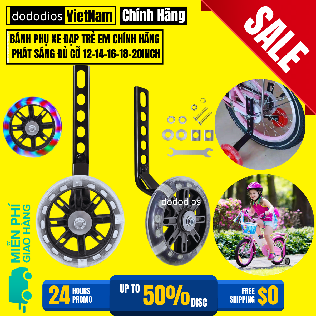Bánh phụ xe đạp trẻ em dododios đủ cỡ 12-14-16-18-20inch