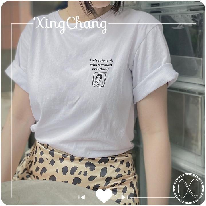 Áo thun nữ trắng cổ tròn, áo thun tay ngắn cao cấp XingChang nữ tính in Adulthood mã NXC55