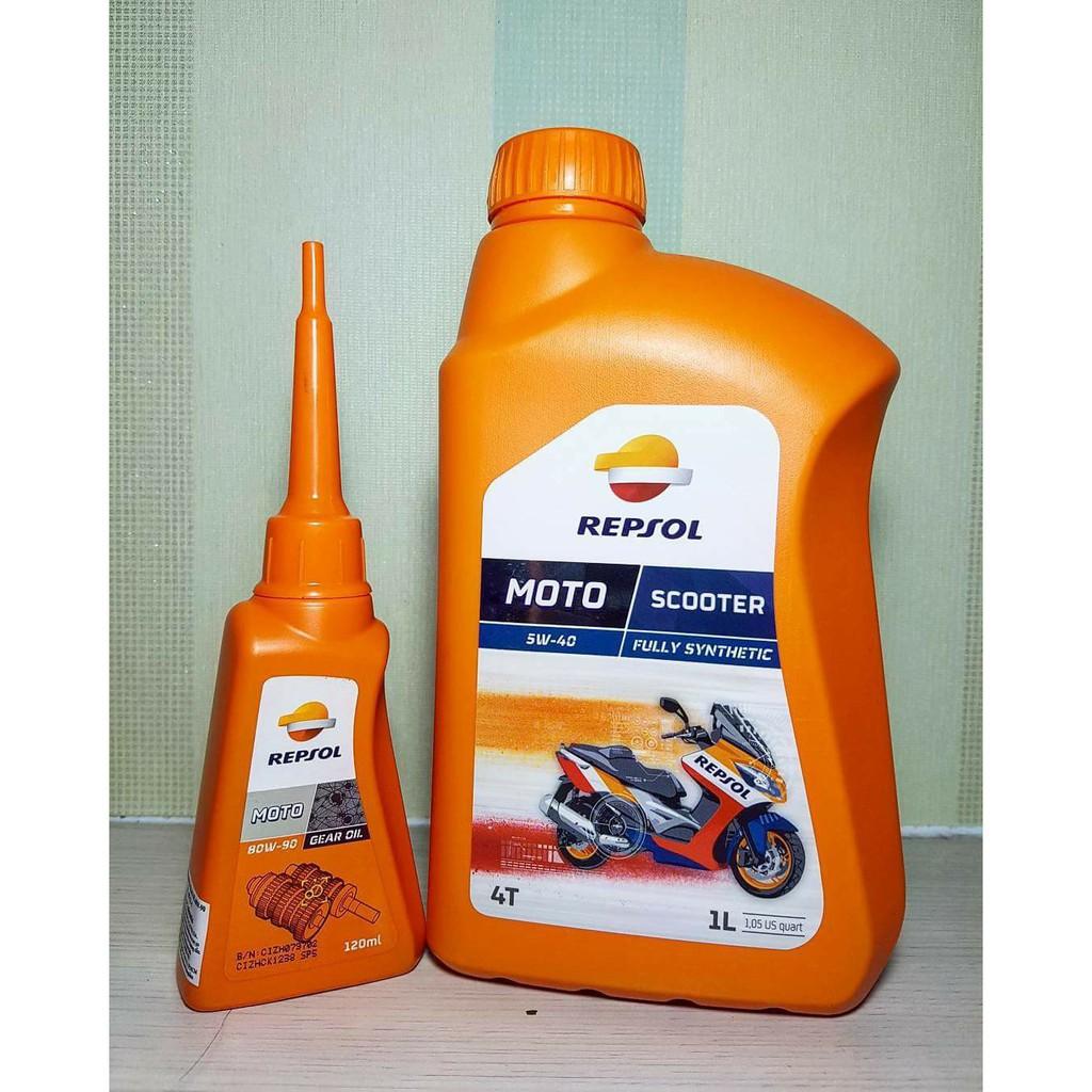 Repsol Scooter 5W40 1L + Nhớt hộp số Repsol Gear Oil 80W90 120ml ( bộ nhớt dùng cho xe tay ga cao cấp tổng hợp)