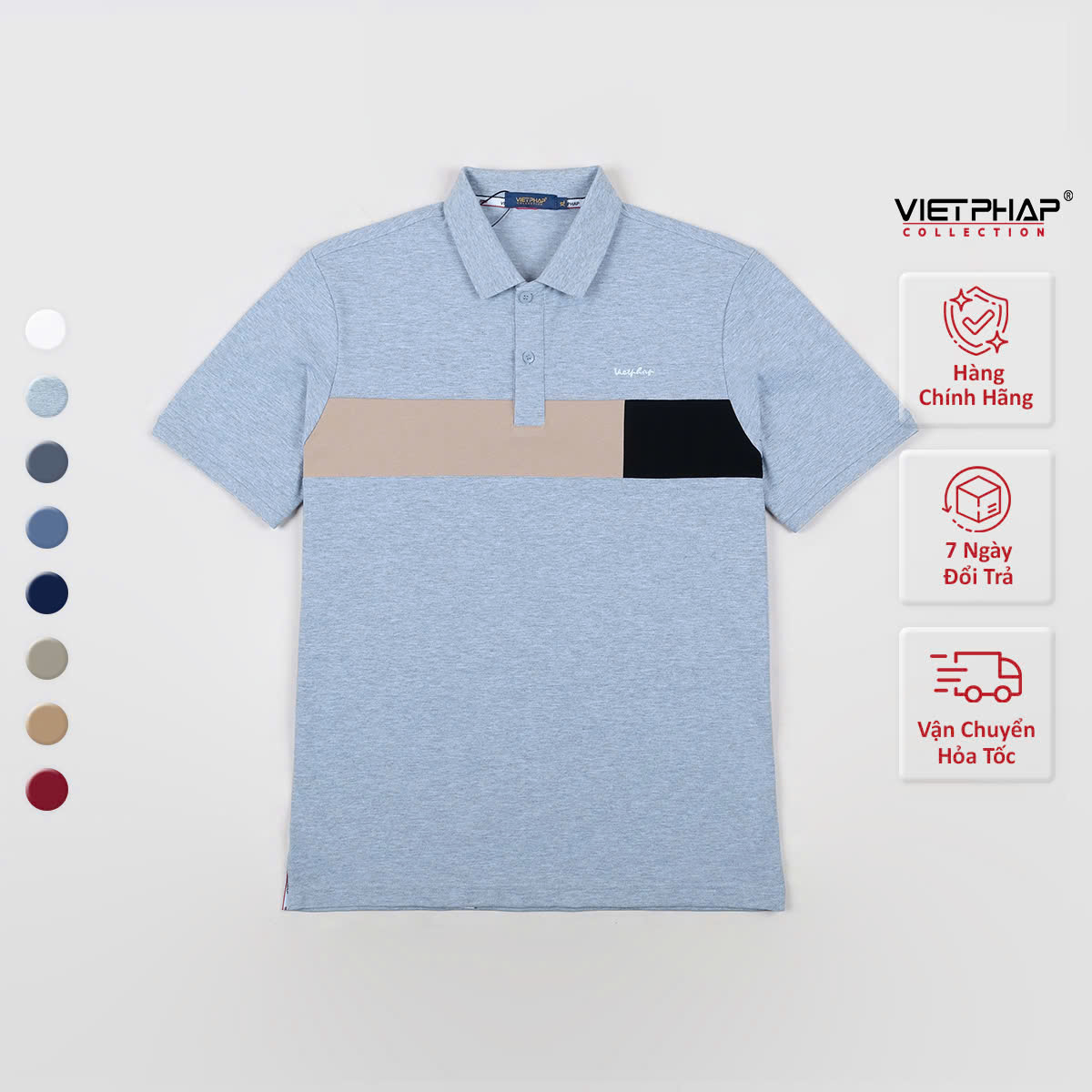 Áo Polo Nam VIỆT PHÁP Form Basic Chất liệu Cotton Pique co giãn thấm hút mồ hồi tốt 3403