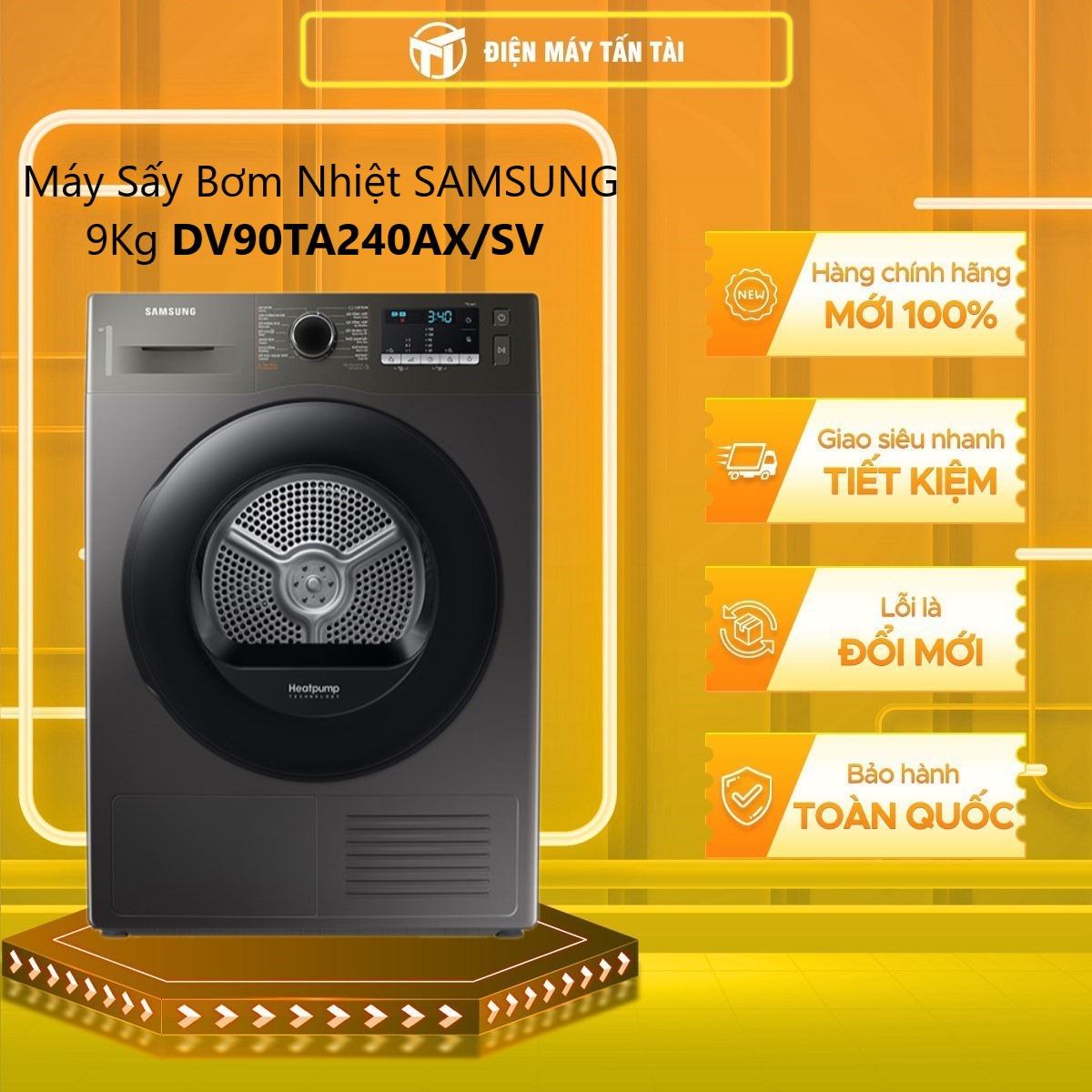 Máy sấy bơm nhiệt Samsung 9kg DV90TA240AX/SV - Chỉ giao tại HCM