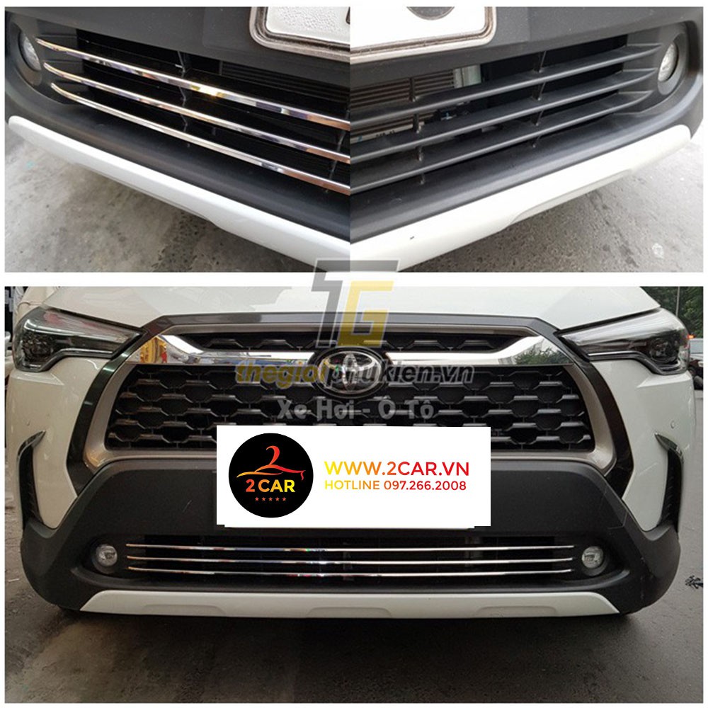 Ốp mặt Ca Lăng, calang xe Toyota Corolla Cross 2020, 2021, 2022 2023– 3 thanh Bên dưới biển số- ốp lưới tản nhiệt
