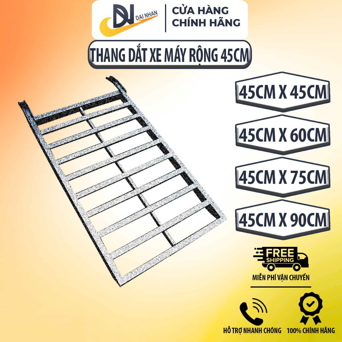 Thang dắt xe máy DAI NHAN chất liệu bằng thép sơn tĩnh điện, chiều rộng 45cm (Bậc thềm từ 15-40cm)