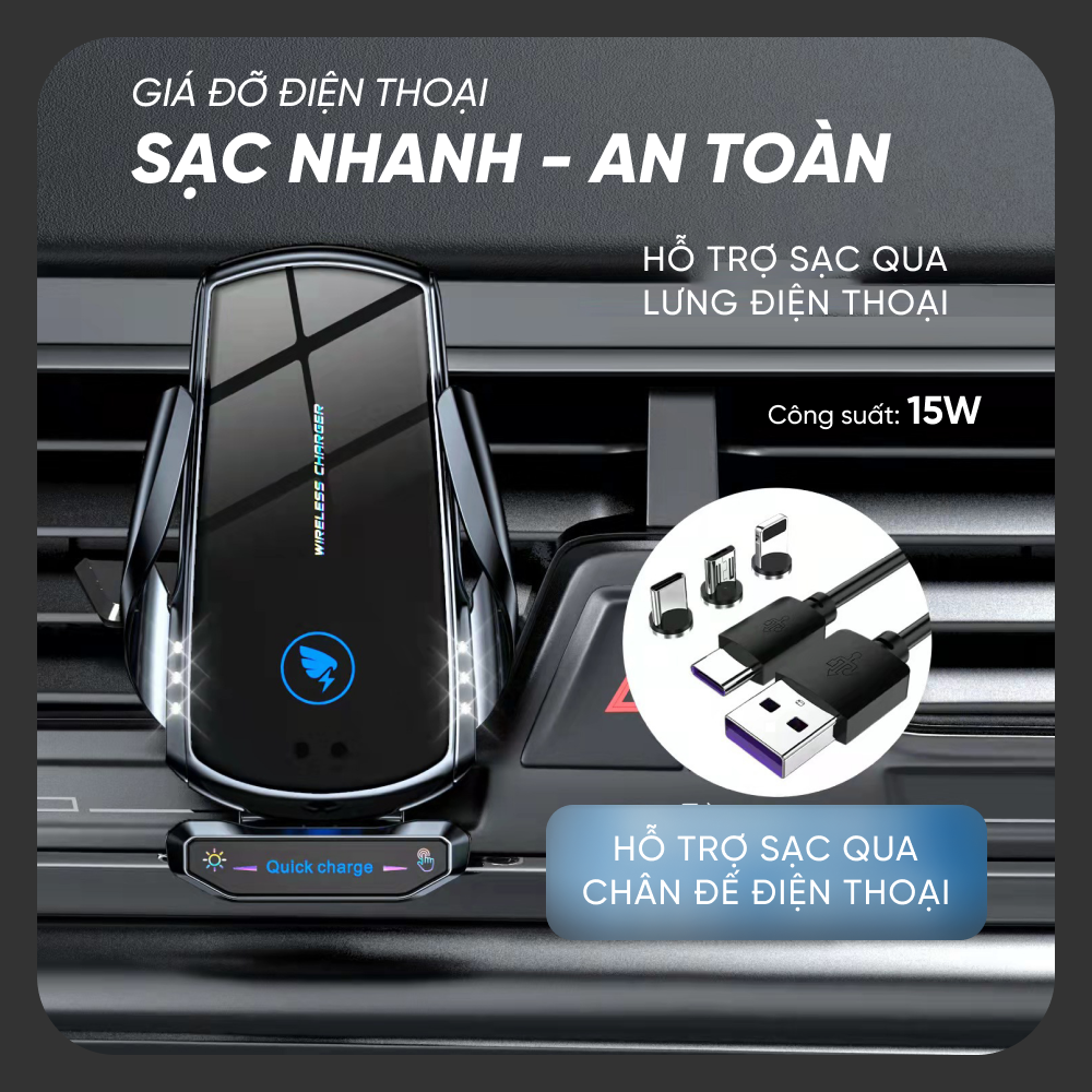 Giá Đỡ Điện Thoại Trên Ô Tô Kết Hợp Sạc Cảm Ứng Thông Minh A18