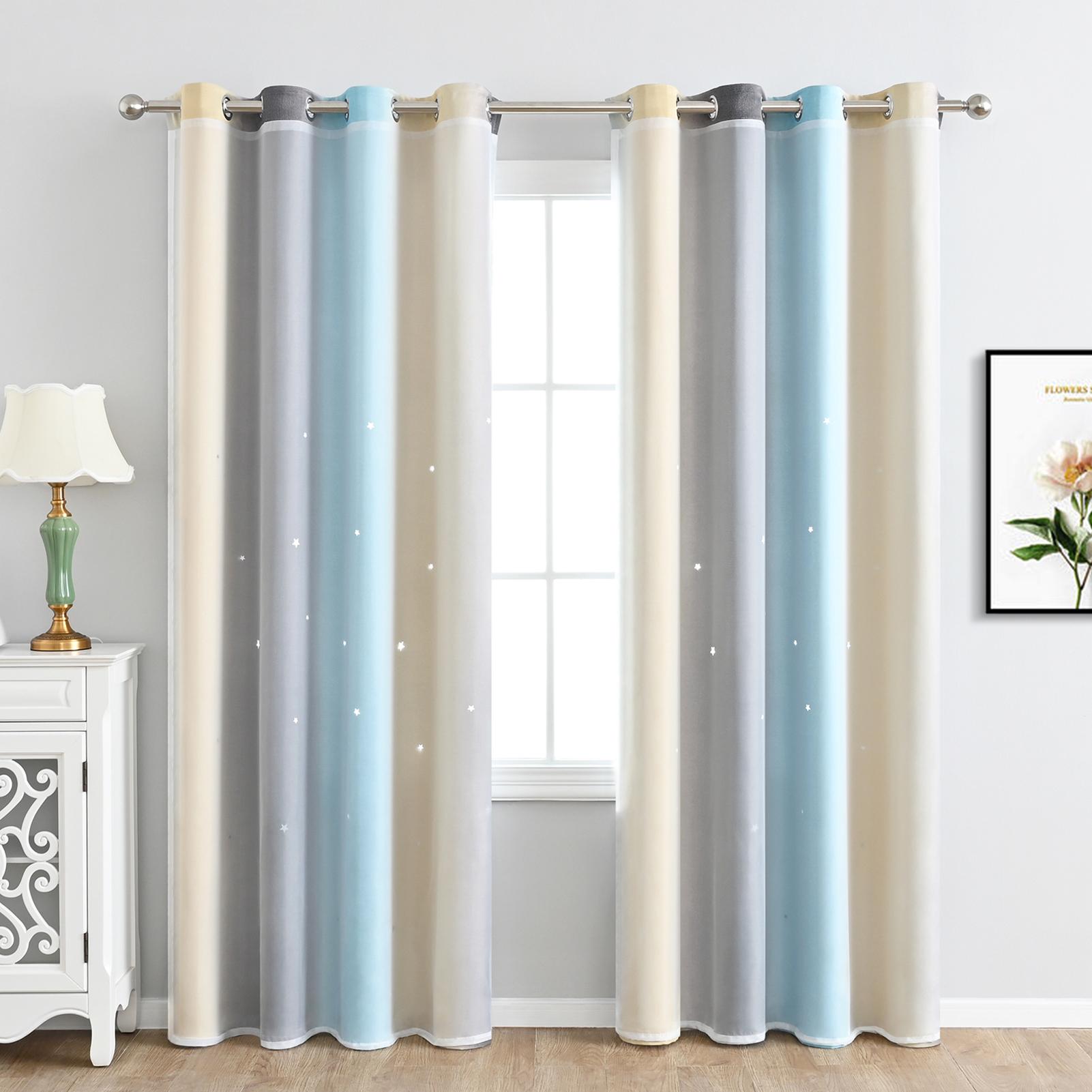 Set 2 Rèm Cửa 2 Lớp Nhiều Màu Sắc Đơn Giản Gradient Hollow-Out