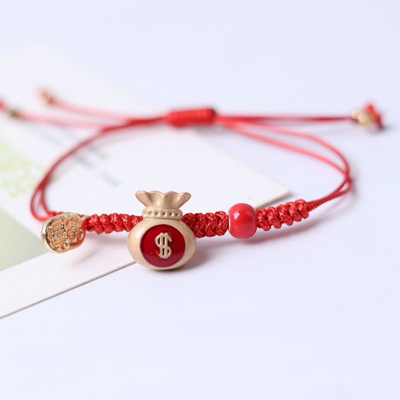Vòng tay túi tiền may mắn bện dây đỏ
