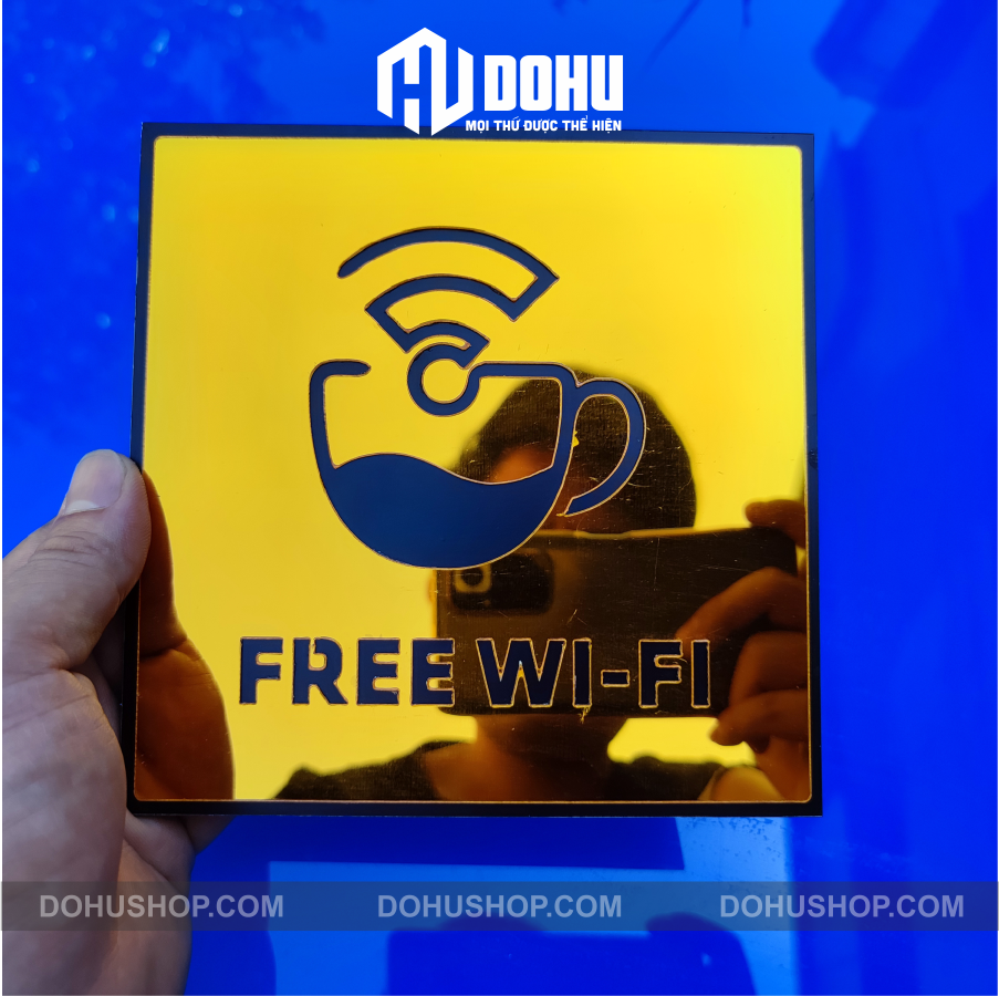 Bảng gương vàng free wifi có sẵn keo dán tường