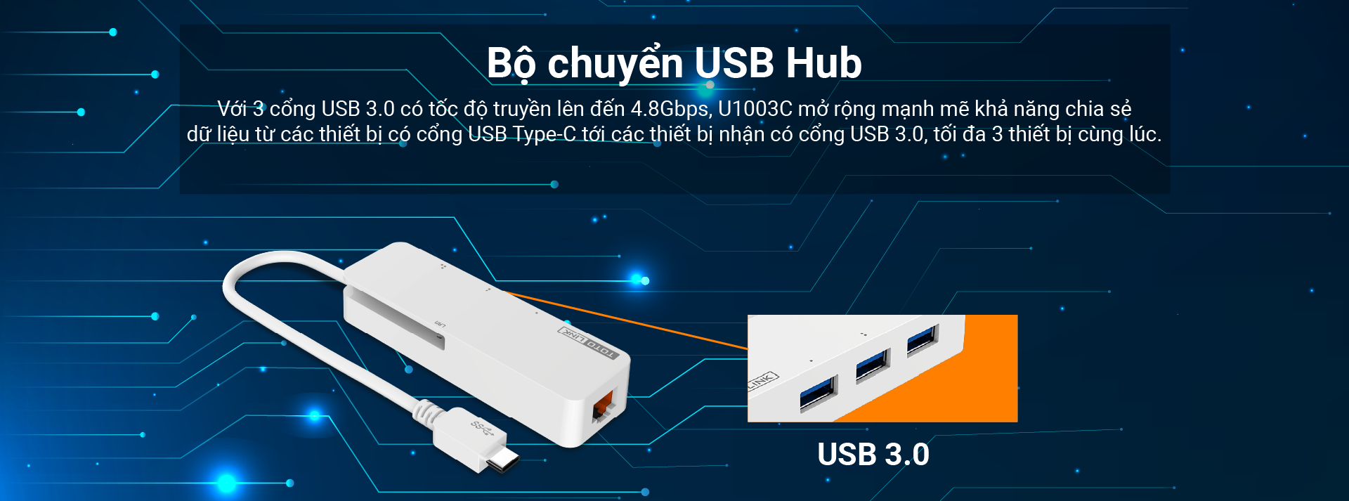 Bộ chuyển đổi USB Type-C sang Ethernet RJ45 Gigabit và 3 cổng USB 3.0-U1003C_HÀNG CHÍNH HÃNG