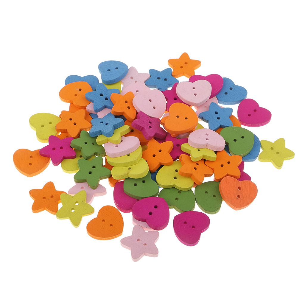 20G Gỗ Trái Tim Ngôi Sao Handmade 2 Lỗ Nút Gỗ May Thêu Sò Tự Làm