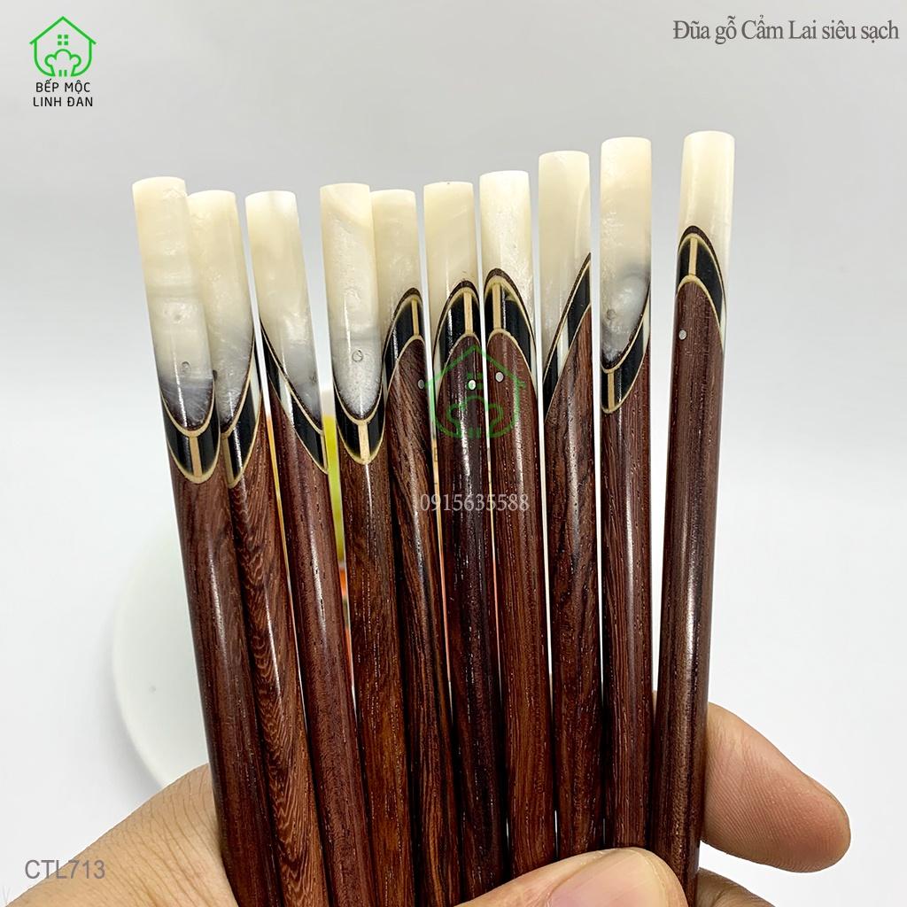 Đũa Gỗ Cẩm Lai Tự Nhiên Cẩn Thạch Trắng HAHANCO Bộ 05 ĐôI