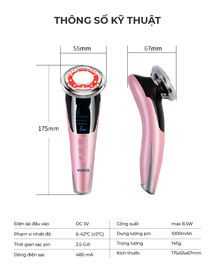 Máy Massage Mặt VP-CM23 Photon Nóng, Lạnh Giup Săn Chắc Da, Tăng Thẩm Thấu Tinh Chất, Nâng Cơ Mặt và Làm Sạch Da