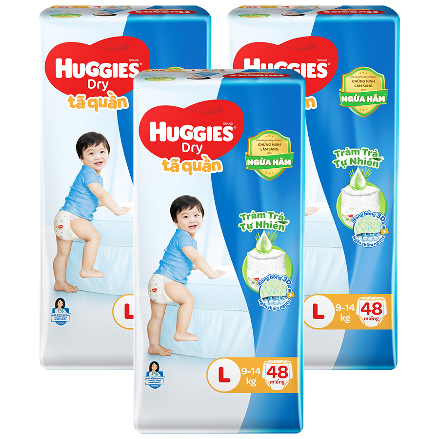 Combo 3 Gói Tã Quần Huggies Dry Tràm Trà Tự Nhiên Gói Đại