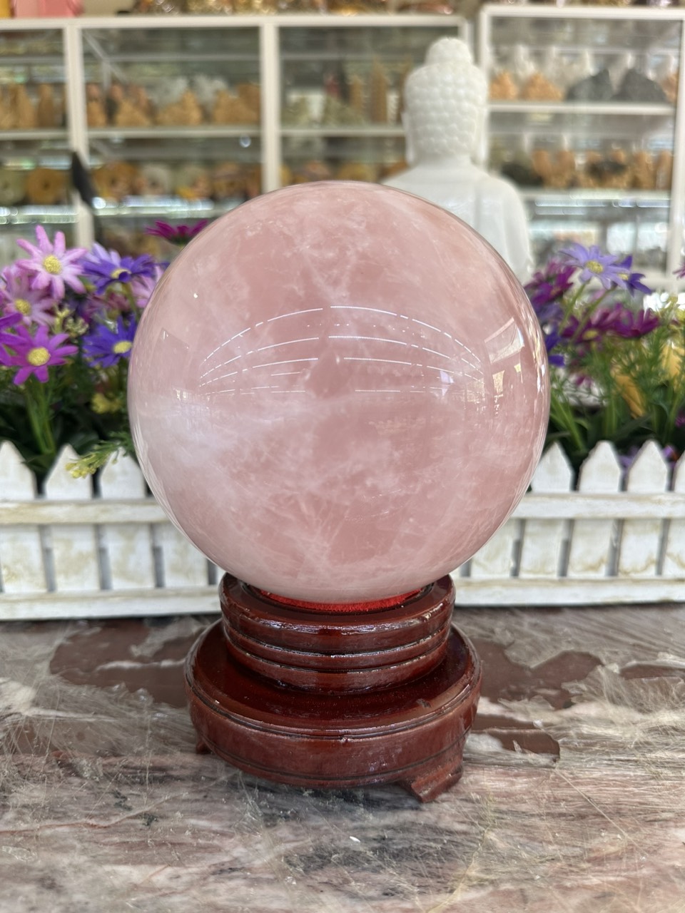 Quả cầu phong thủy đá thạch anh hồng - Đường kính 14,1 cm