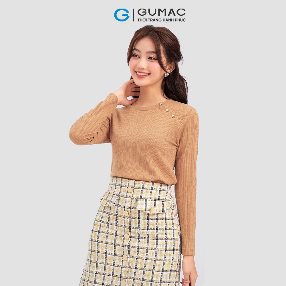 Áo thun GUMAC ATC12063 tay dài phối nút trẻ trung