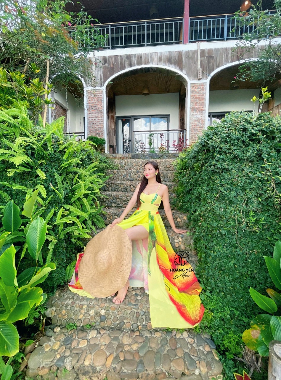 Váy đi biển, đầm maxi dài khoét eo xẻ tà dáng xoè HOANGYEN