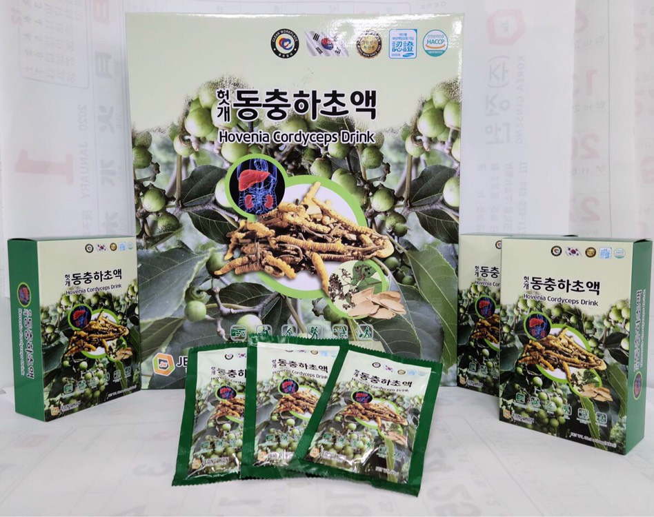 Nước Mát Gan Đông Trùng Hovenia Cordyceps Drinhk JEONG WON Tặng kèm 1 hộp dầu lạnh Omega3 Hàn Quốc,