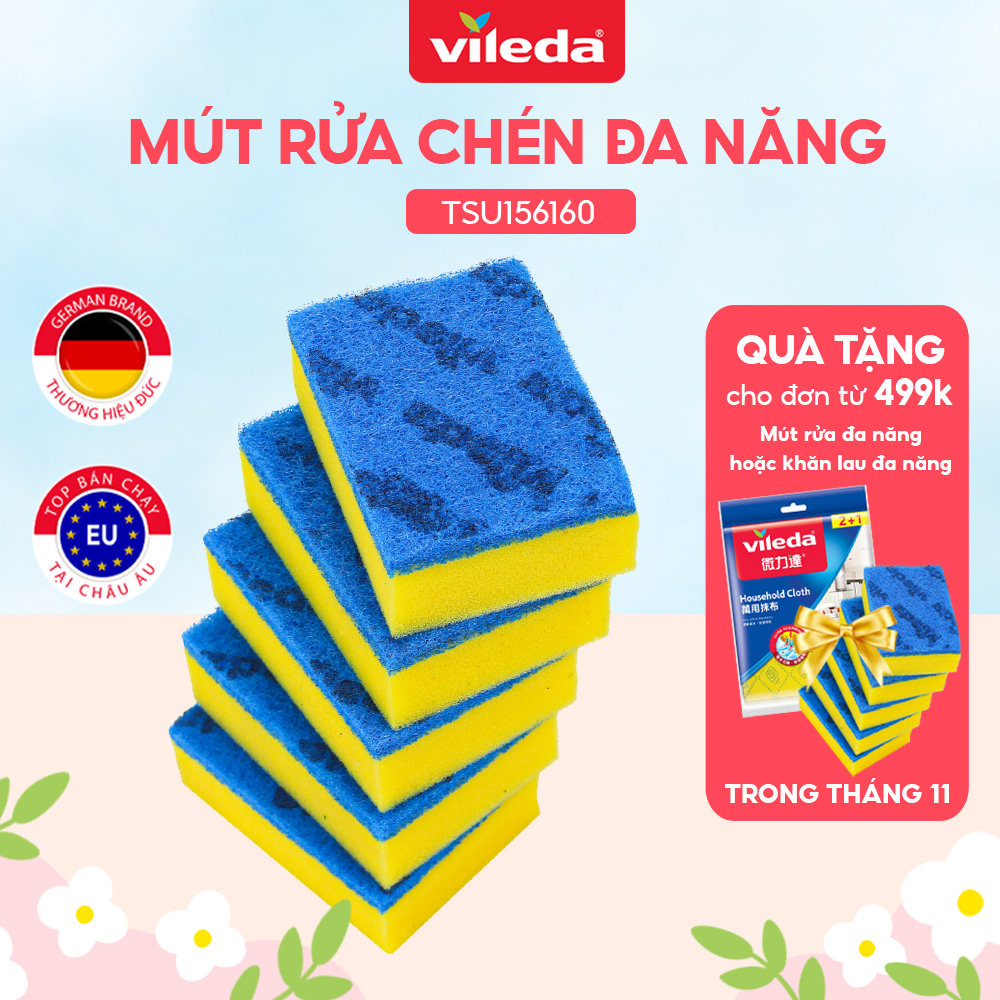 Miếng rửa chén chống xước VILEDA loại có mút, gói 5 miếng - TSU156160