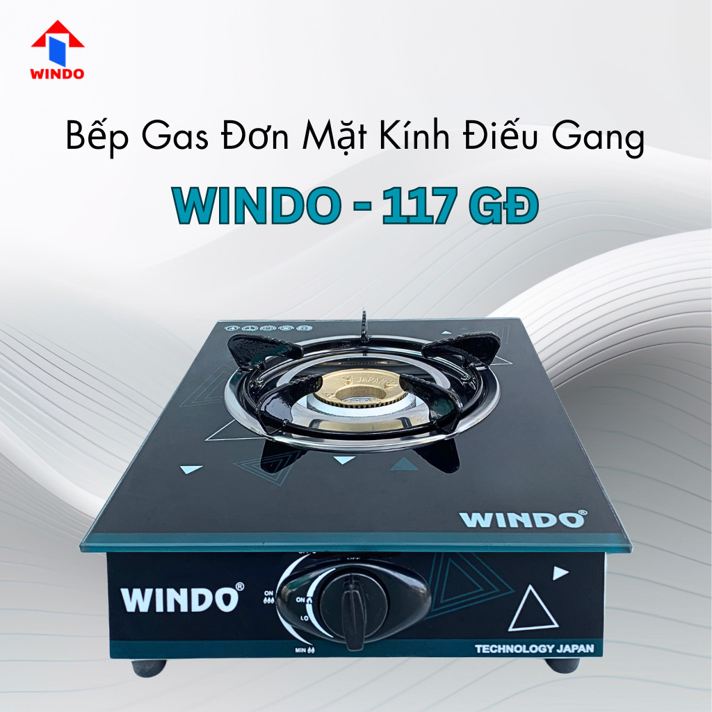 Bếp Gas Đơn Mặt Kính WINDO - 117 Điếu Gang Đơn | Bếp Gas Đơn Tiết Kiệm Gas- Hàng Chính Hãng