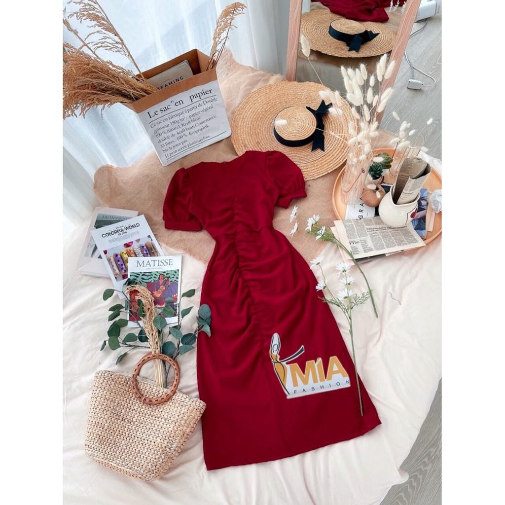 ĐẦM NHÚN THÂN TAY BỒNG ĐỎ - DA2364