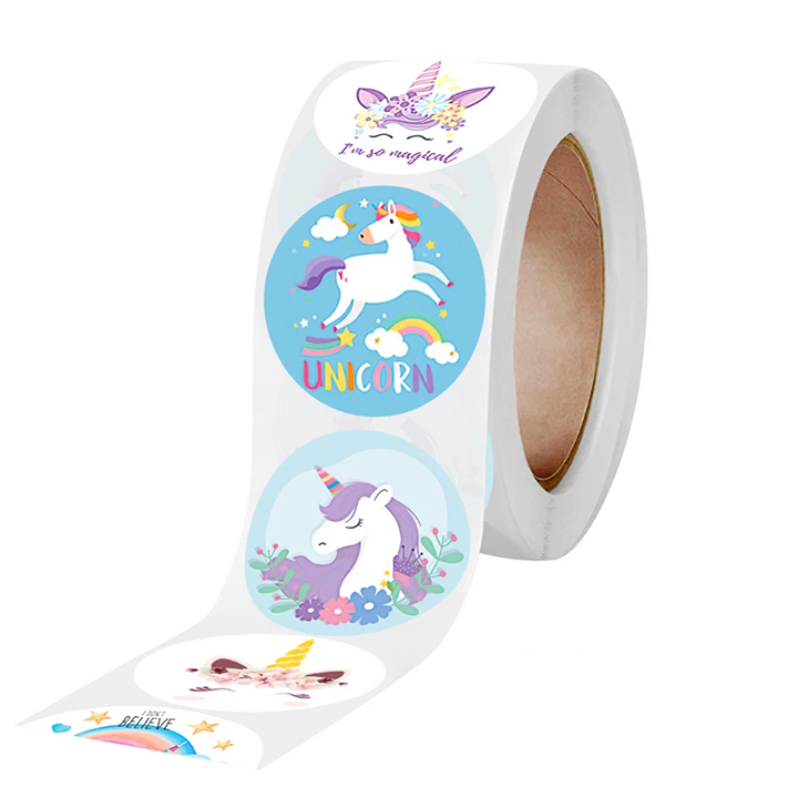 Sticker khen thưởng cho bé, cuộn 500 sticker Unicorn với nhiều họa tiết đáng yêu cho bé trang trí tập sách và góc học tập  – SST014