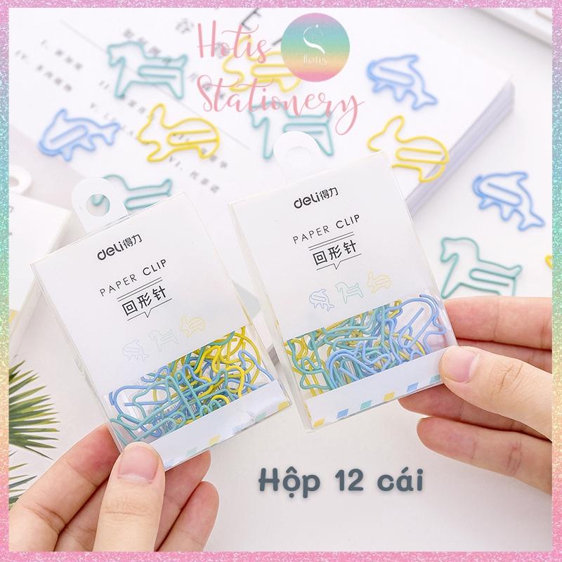 Set 12 kẹp giấy paper clip hình thú dễ thương, kẹp kim loại văn phòng