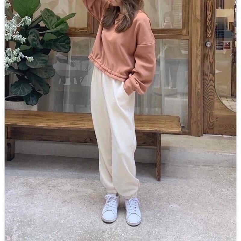 Quần jogger nữ chất len tăm ba màu trắng sữa đen ghi