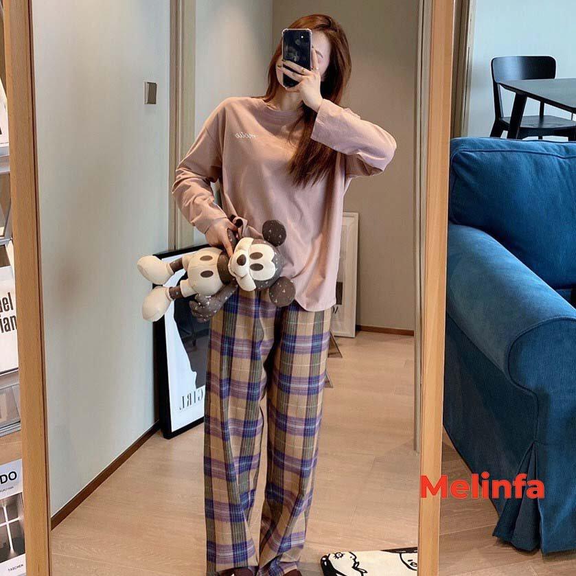 Bộ đồ ngủ nữ, Bộ mặc nhà Pijamas nữ dài tay quần dài mặc mùa thu đông mã VABD0229