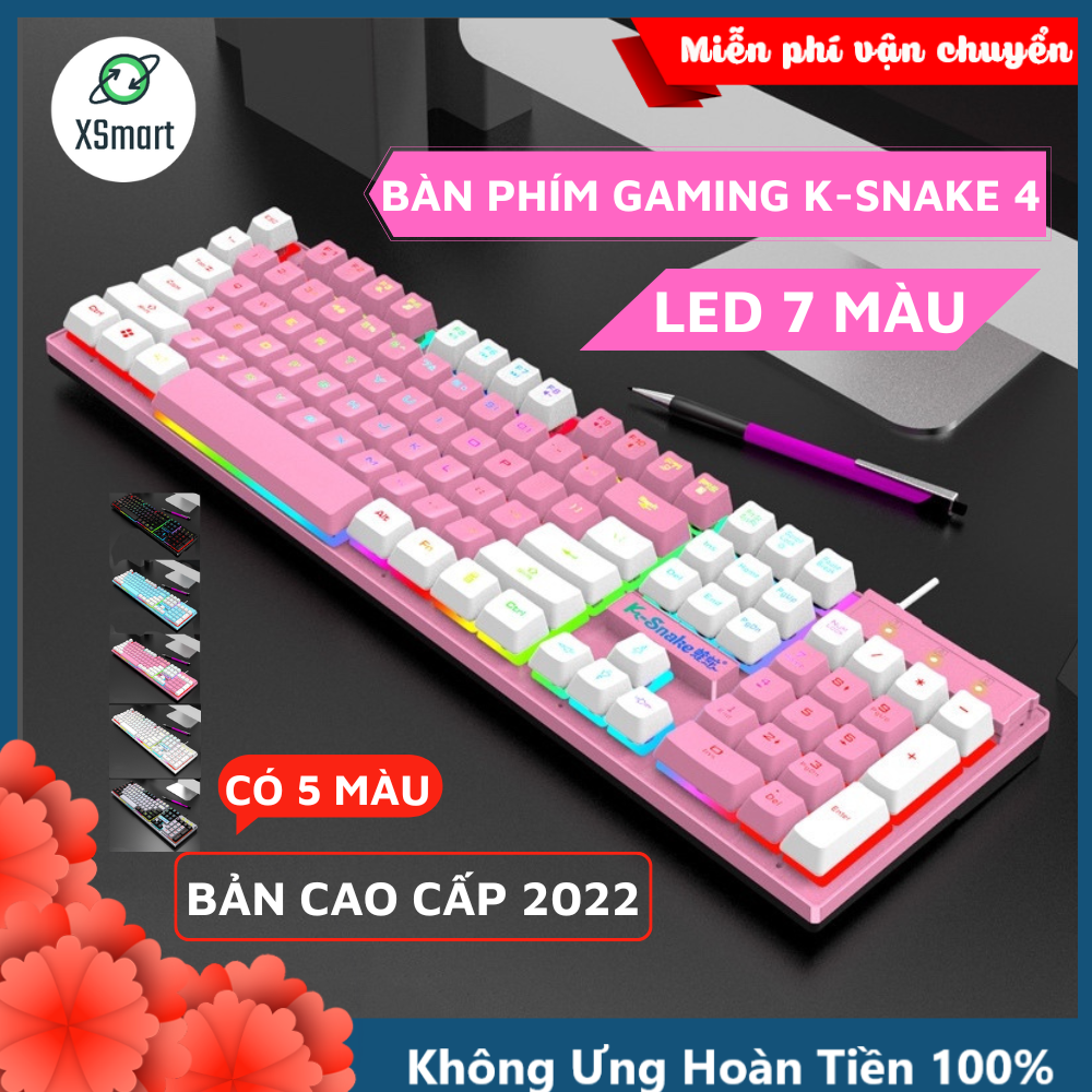 Bàn Phím Giả Cơ Máy Tính Gaming LED 7 Màu K-Snak4 Có Đèn Led RGB Cực Đẹp, Phím Gõ Êm, Tương Thích Máy Tính, Pc, Laptop-Hàng Chính Hãng