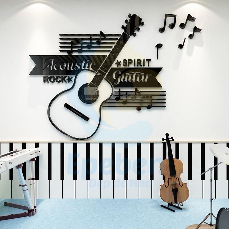 Tranh dán tường mica 3d decor khổ lớn acoustic guitar spirit rock trang trí phòng nhạc